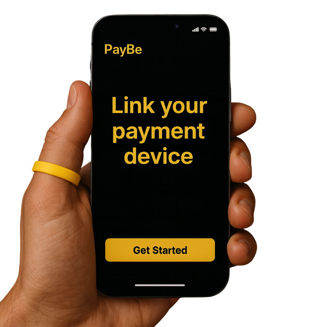 PayBe App in Hand showing Link your payment device screen